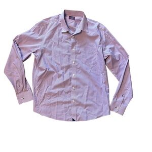 Untuck It Mens XL Slim Fit Wrinkle Free Purple White Plaid Button Up Shirt
